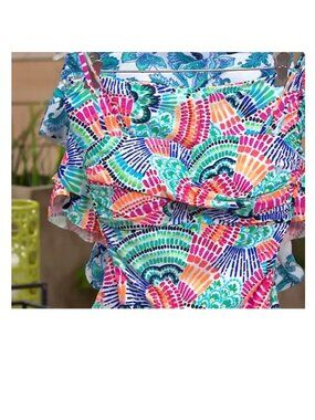 La Blanca Twist Neck Tankini Set Ruffle Waves of Color Plus 16 A602273 NWT New